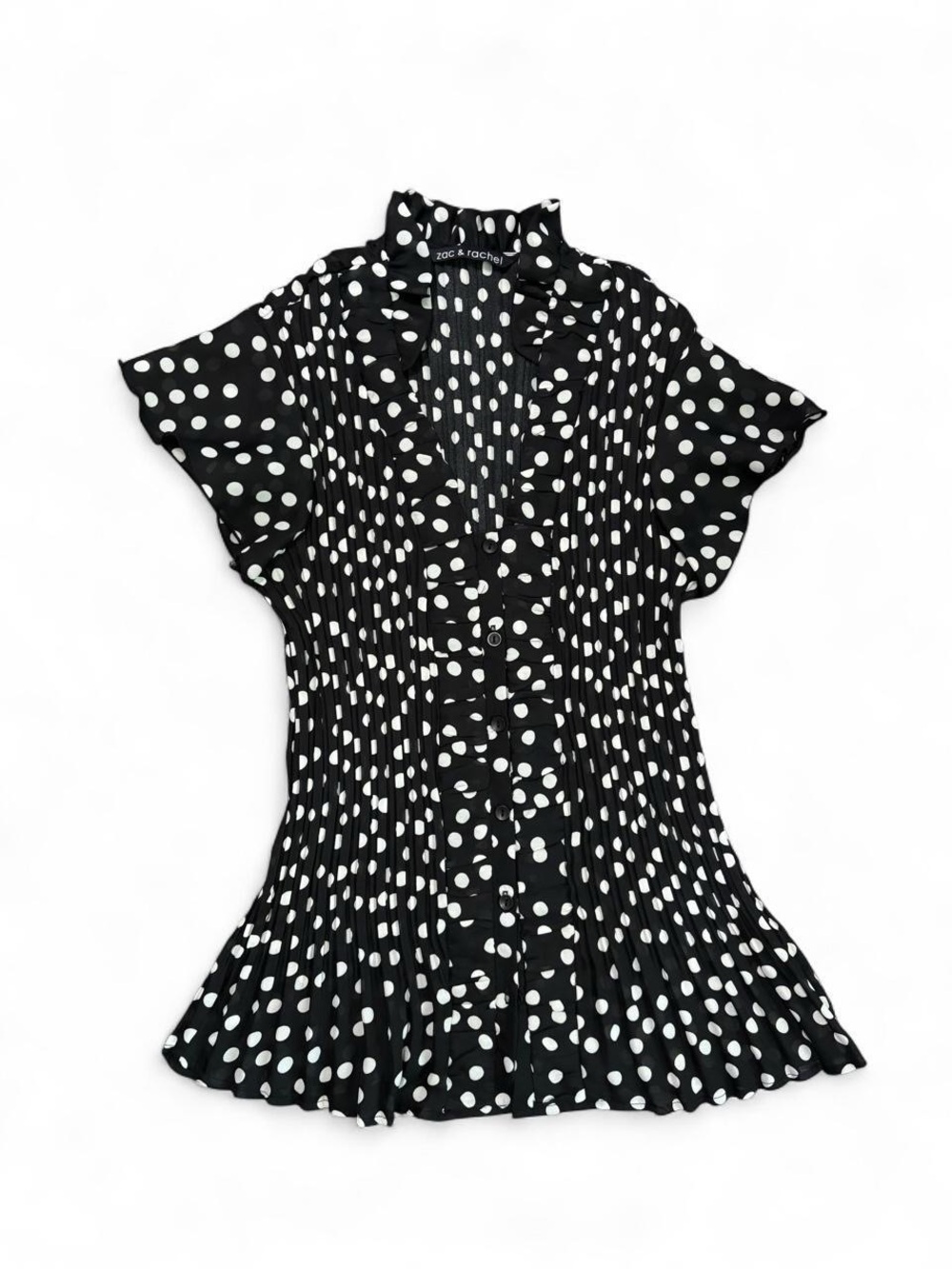 Zac & Rachel Black and White Polka Dot Ruffle Button-Front Blouse